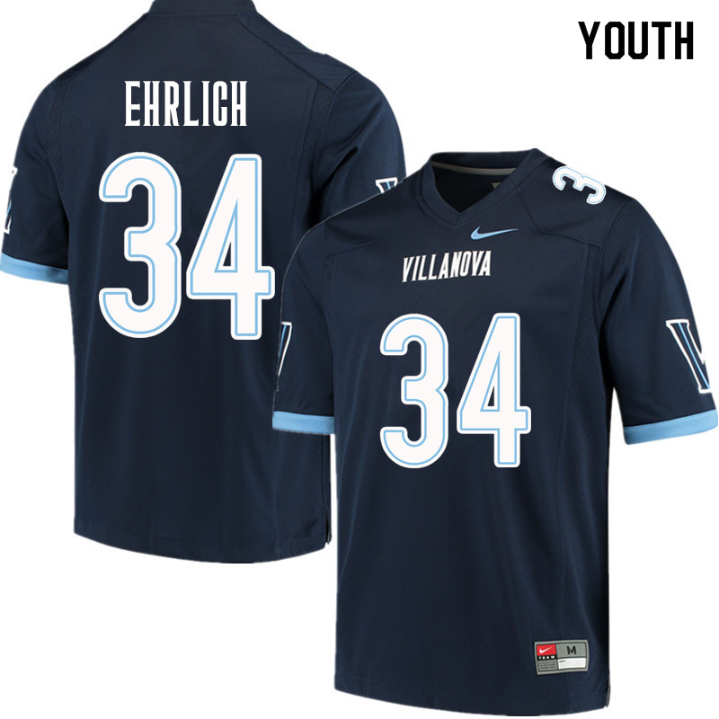 Youth #34 Drew Ehrlich Villanova Wildcats College Football Jerseys Sale-Navy - Click Image to Close